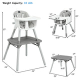 4-in-1 Baby Convertible Toddler Table Chair Set with PU Cushion