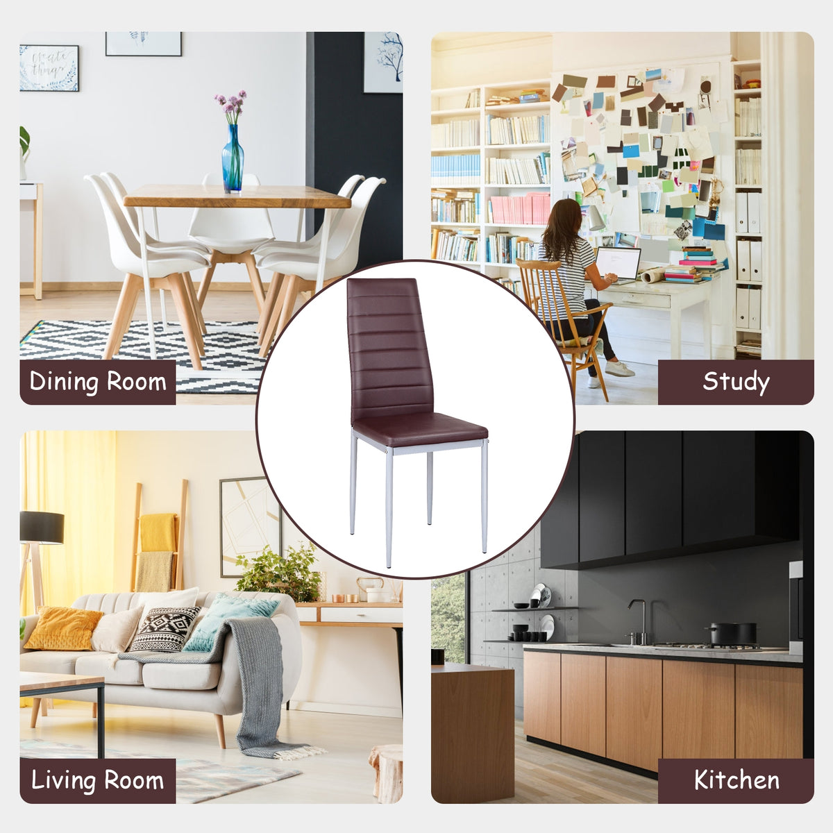 4 pcs PVC Leather Dining Side Chairs Elegant Design