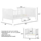 2-in-1 Convertible Kids Wooden Bedroom Furniture with Guardrails-White