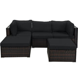 5 Pieces Patio Rattan Sectional Conversation Ottoman Furniture Set