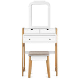 Vanity Table Set with Cushioned Stool and Large Mirror