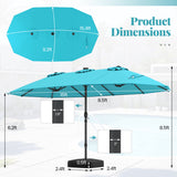 11 Pieces Patio Dining Set 15ft Double-Sided Patio Umbrella (Base Included) and Outdoor Rattan Furniture Set with 8 Stackable Chairs-Turquoise