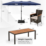 11 Pieces Patio Dining Set with 15 Feet Double-Sided Patio Umbrella and Base