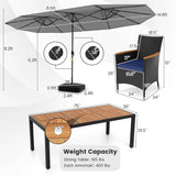 11 Pieces Patio Dining Set with LED Patio Umbrella with Base and Seat Cushions (Navy)