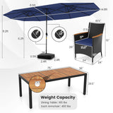 11 Pieces Patio Dining Set with LED Patio Umbrella with Base and Seat Cushions (Navy)