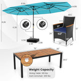 11 Pieces Patio Dining Set with LED Patio Umbrella with Base and Seat Cushions (Navy)