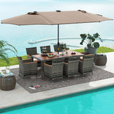 11 Pieces Patio Dining Set with 15 Feet Double-Sided Patio Umbrella Base Included