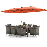 11 Pieces Patio Dining Set with 15 Feet Double-Sided Patio Umbrella Base Included