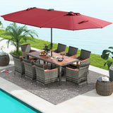 11 Pieces Patio Dining Set with 15 Feet Double-Sided Patio Umbrella Base Included