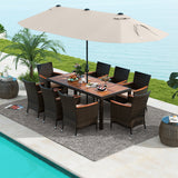 11 Pieces Patio Dining Set with 15 Feet Double-Sided Patio Umbrella and Base