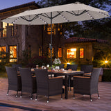 11 Pieces Patio Dining Set with 15 Feet Double-Sided Patio Umbrella and Base