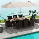 11 Pieces Patio Dining Set with 15 Feet Double-Sided Patio Umbrella and Base