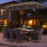 11 Pieces Patio Dining Set with 15 Feet Double-Sided Patio Umbrella and Base