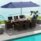 11 Pieces Patio Dining Set with 15 Feet Double-Sided Patio Umbrella and Base