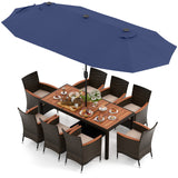 11 Pieces Patio Dining Set with 15 Feet Double-Sided Patio Umbrella and Base