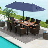11 Pieces Patio Dining Set with 15 Feet Double-Sided Patio Umbrella and Base