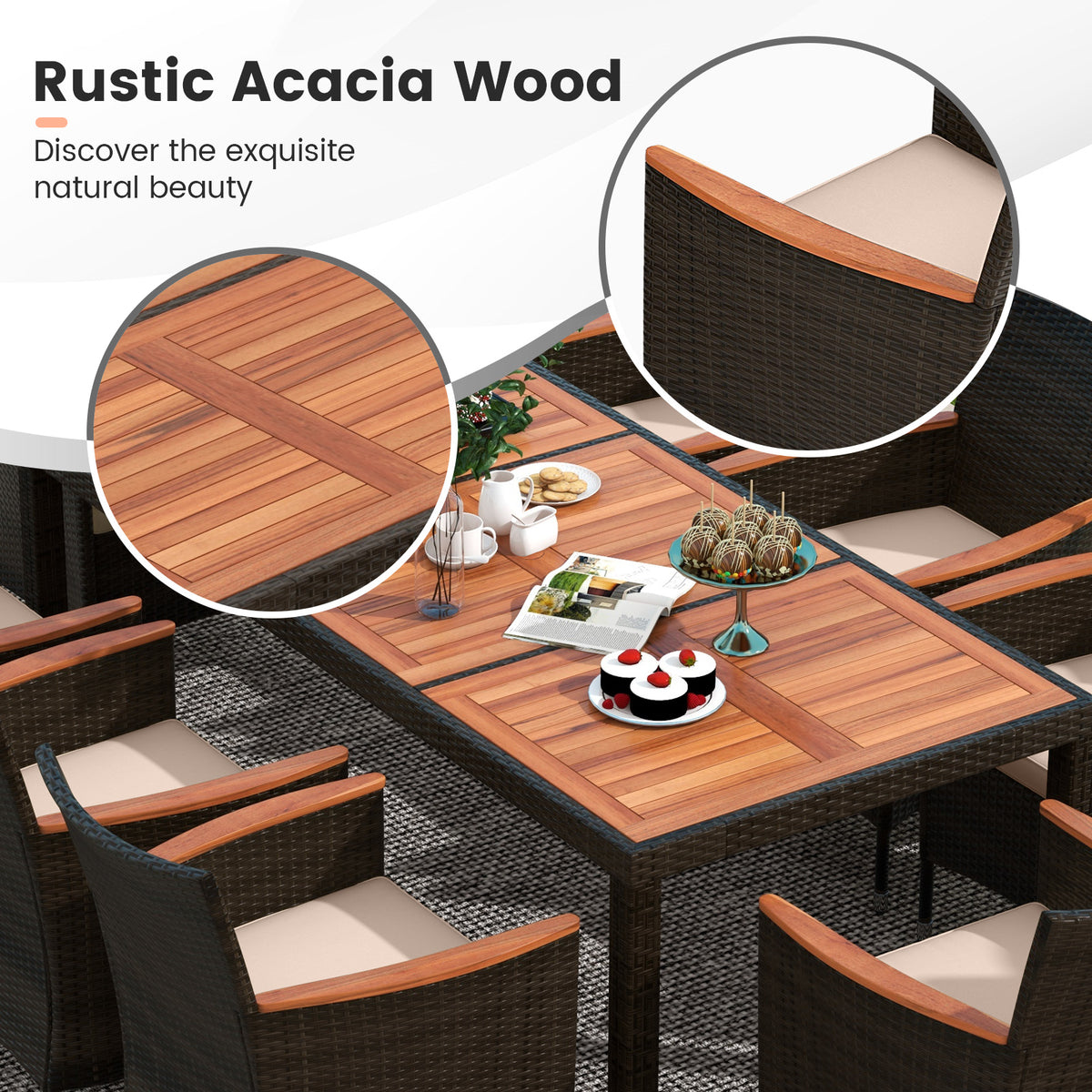 11 Pieces Patio Dining Set with 15 Feet Double-Sided Patio Umbrella and Base