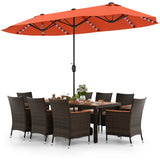 11 Pieces Patio Dining Set with 15 Feet Double-Sided Patio Umbrella and Base