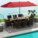 11 Pieces Patio Dining Set with 15 Feet Double-Sided Patio Umbrella and Base