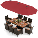 11 Pieces Patio Dining Set with 15 Feet Double-Sided Patio Umbrella and Base
