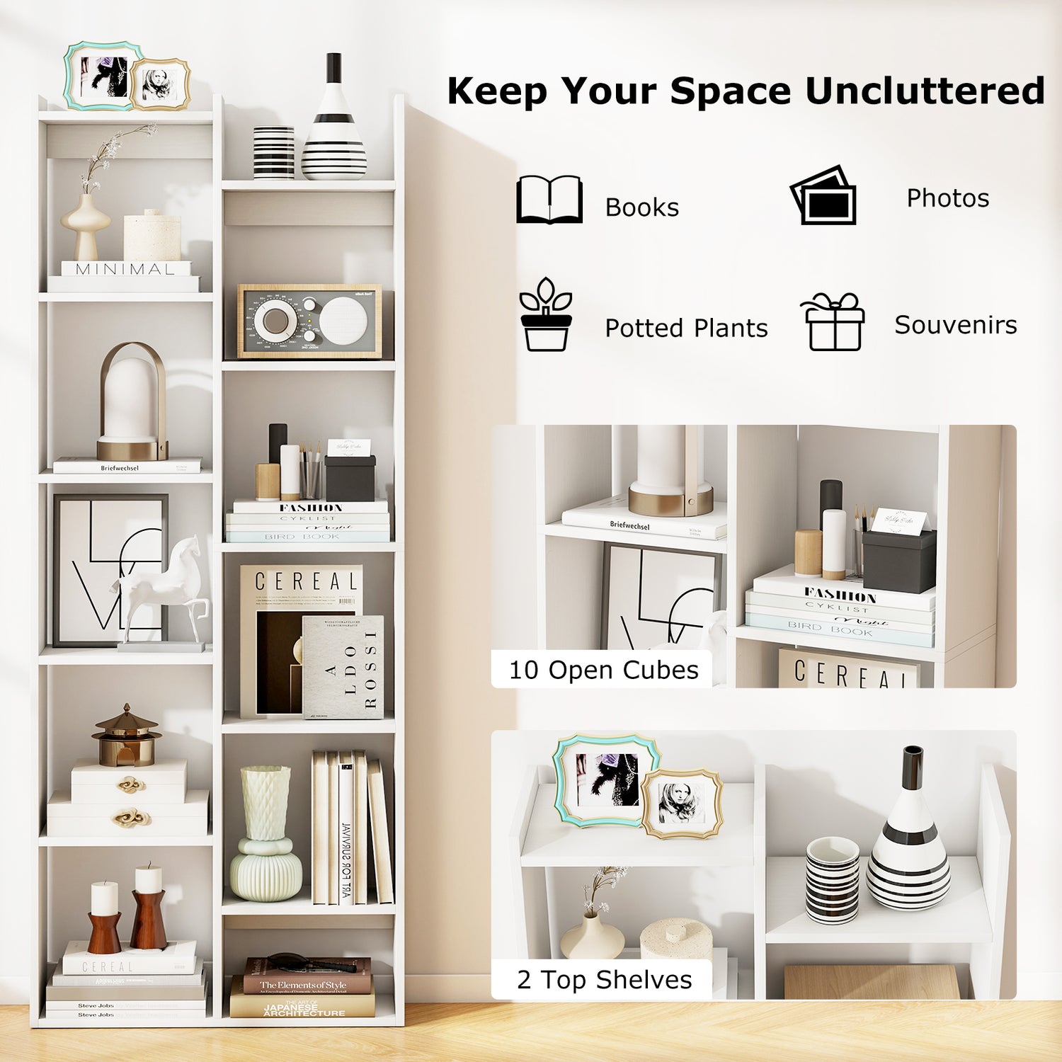 11-Tier Modern Book Organizer Bookcase with Anti-Tipping Kits