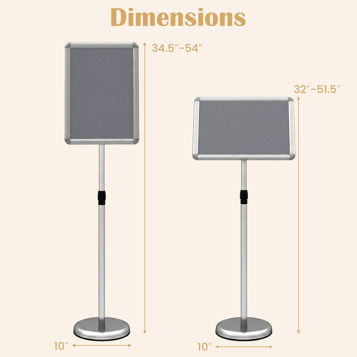 11 x 17 Inch Height Adjustable Sign Holder Stand with Snap-Open Frame