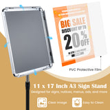 11 x 17 Inch Height Adjustable Sign Holder Stand with Snap-Open Frame