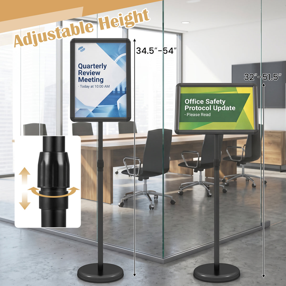 11 x 17 Inch Height Adjustable Sign Holder Stand with Snap-Open Frame