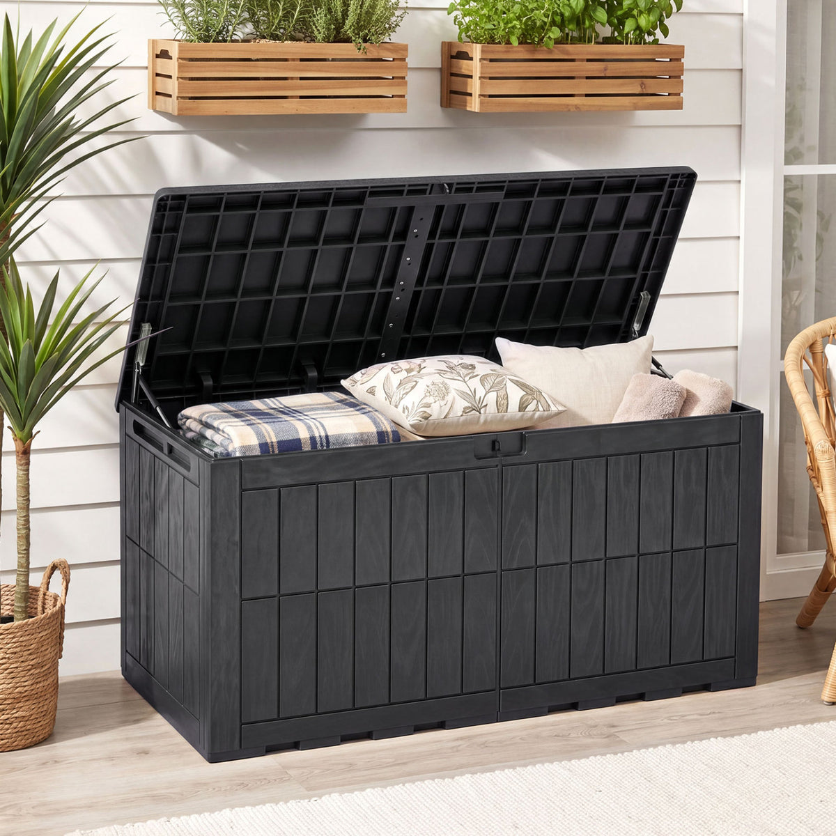 Outdoor Deck Box with Lid and Handles for Garden Tools