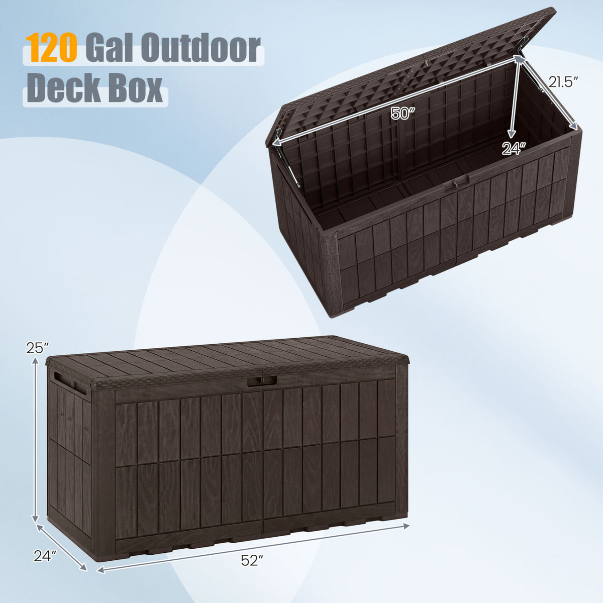 Outdoor Deck Box with Lid and Handles for Garden Tools