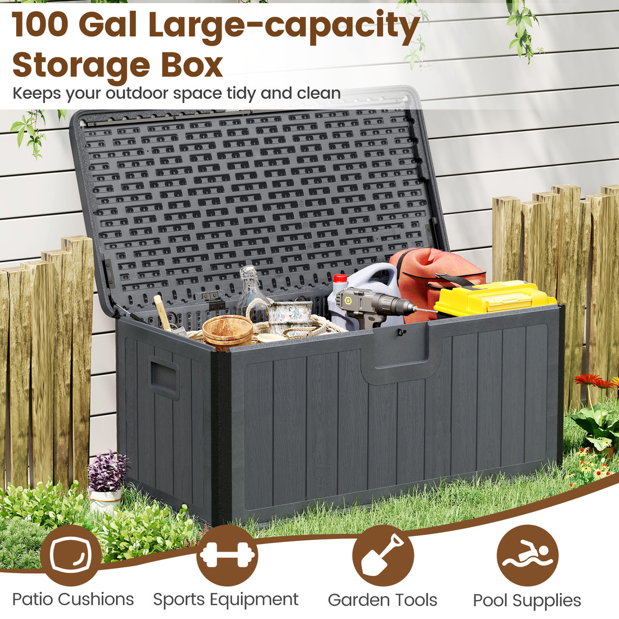 100 Gallon Large Deck Box with Lockable Lid for Patio