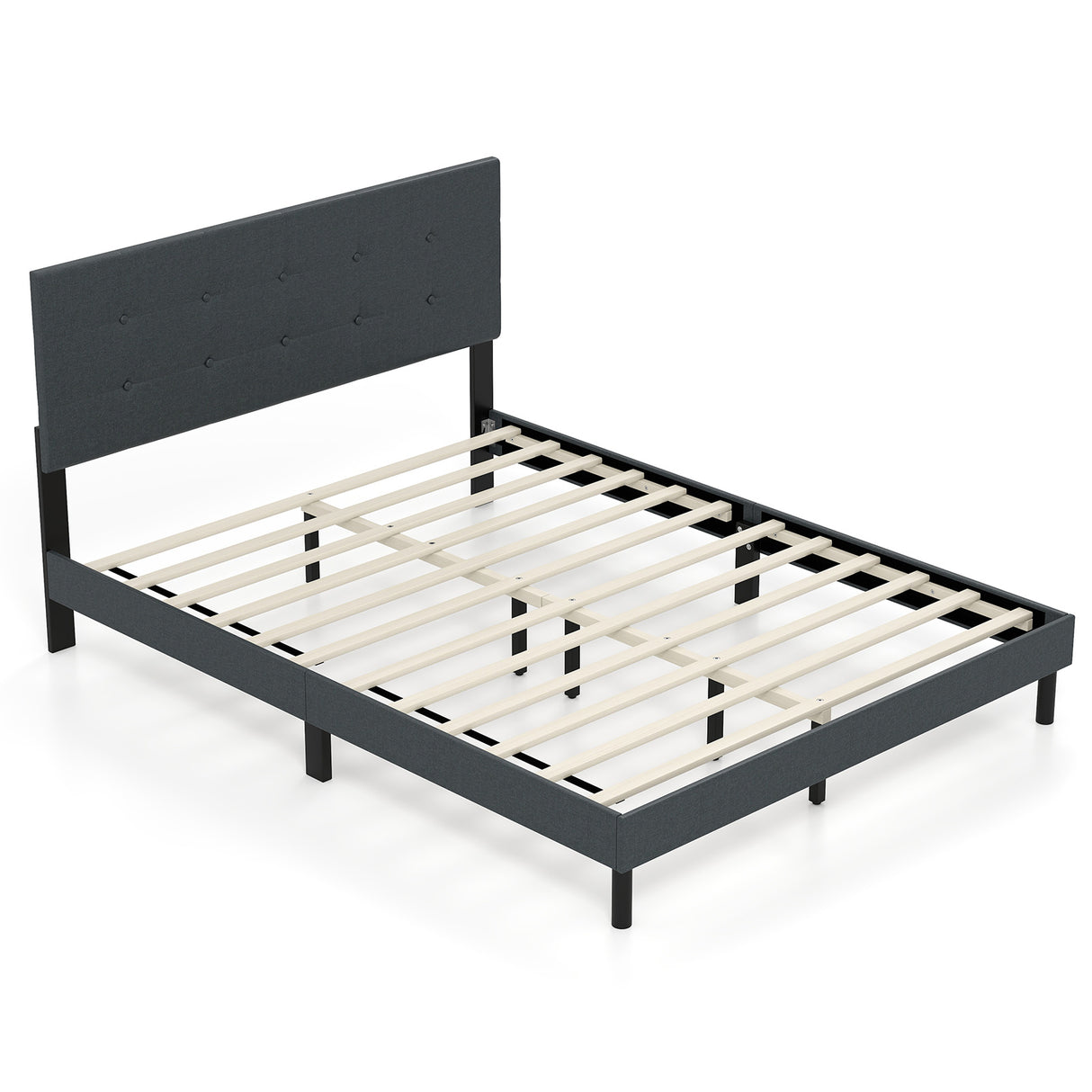 Queen Size Upholstered Bed Frame Linen Platform Bed-Dark Gray
