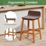 Solid Acacia Wood Bar Stools Set of 2 with Backrests and Footrests for Porch