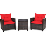 3 Pcs Patio Rattan Furniture Set Cushioned Conversation Set Coffee Table