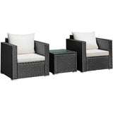 3 Pieces Patio Wicker Conversation SetÂ with Cushion