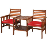 3 pcs Outdoor Patio Table Chairs Set Acacia Wood Loveseat