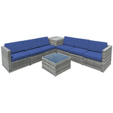 8 Piece Wicker Sofa Rattan Dinning Set Patio Furniture with Storage Table