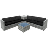 8 Piece Wicker Sofa Rattan Dinning Set Patio Furniture with Storage Table