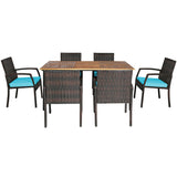 7PCS Patio Rattan Cushioned Dining Set with Umbrella Hole
