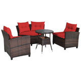 4 Pieces Furniture Patio Set Outdoor Wicker Sofa Set