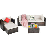 6 Pcs Patio Rattan Furniture Set with Sectional Cushion