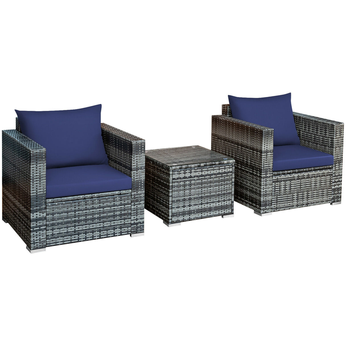 3 Pcs Patio Rattan Furniture Bistro Sofa Set with Cushioned
