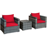 3 Pcs Patio Rattan Furniture Bistro Sofa Set with Cushioned