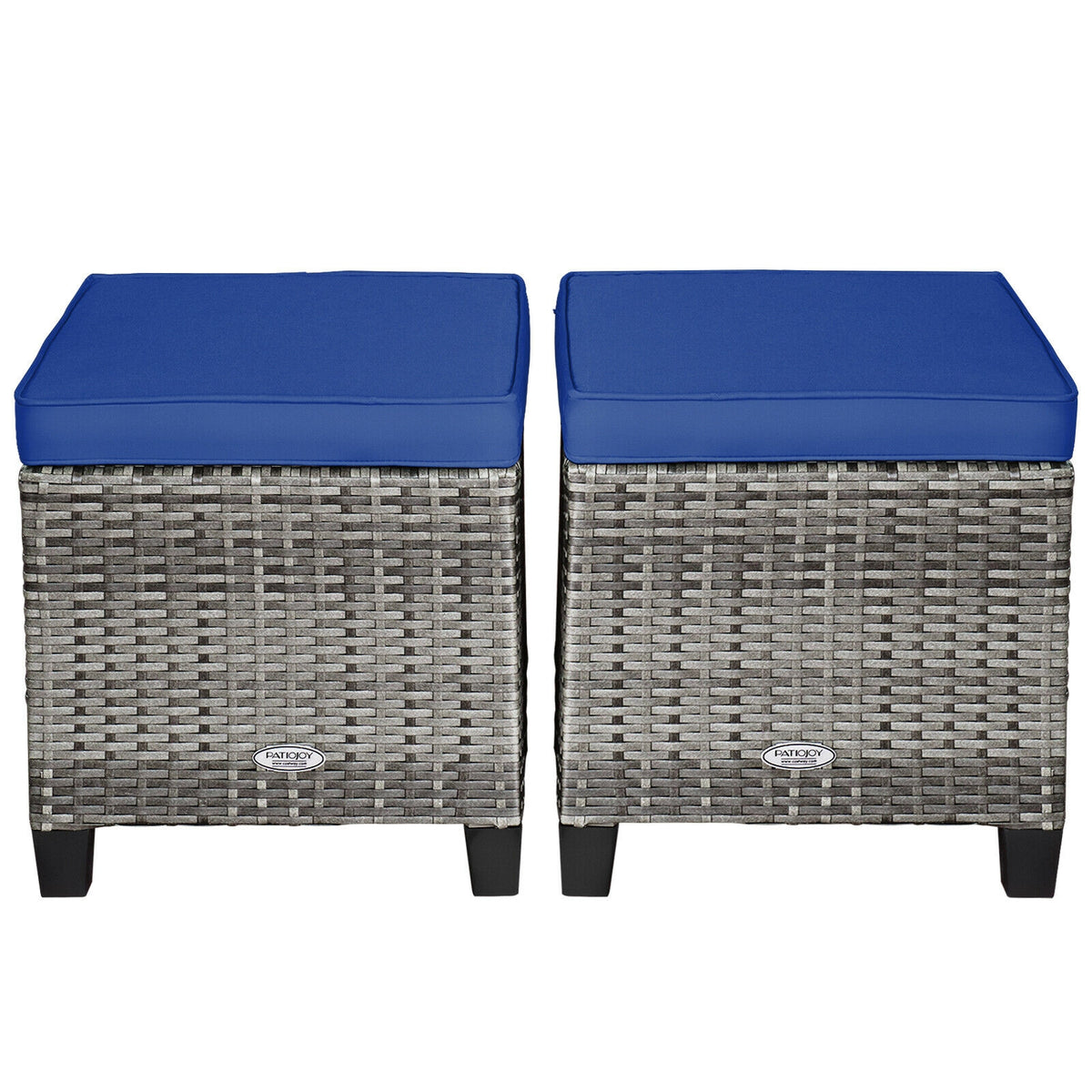 2PCS Patio Rattan Wicker Ottoman Seat with Removable Cushions