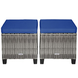 2PCS Patio Rattan Wicker Ottoman Seat with Removable Cushions