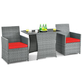 3 Pieces Patio Rattan Furniture Set with Cushioned Armrest Sofa