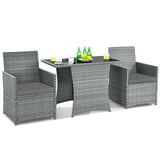 3 Pieces Patio Rattan Furniture Set with Cushioned Armrest Sofa