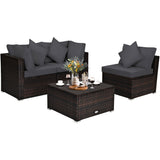 4 Pcs Ottoman Garden Deck Patio Rattan Wicker Furniture Set Cushioned Sofa