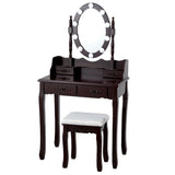 Makeup Dressing Table with Touch Switch Lighted Mirror and Cushioned Stool