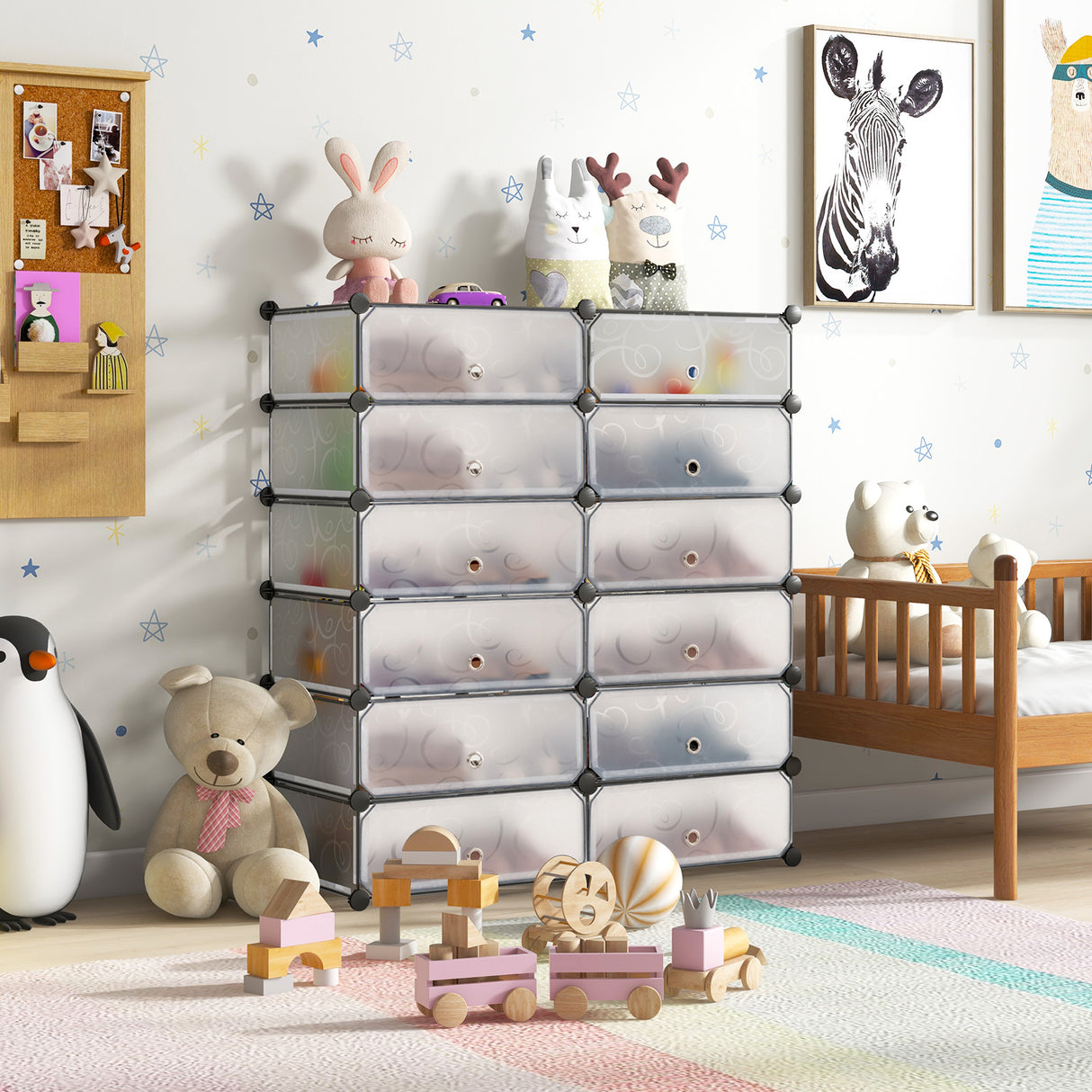 12-Cube DIY Portable Plastic Shoe Rack with Transparent Doors